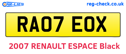 RA07EOX are the vehicle registration plates.