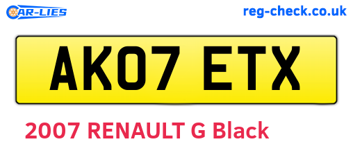 AK07ETX are the vehicle registration plates.
