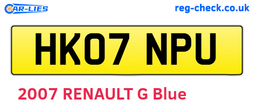 HK07NPU are the vehicle registration plates.