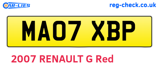 MA07XBP are the vehicle registration plates.