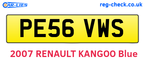 PE56VWS are the vehicle registration plates.