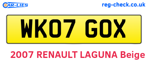 WK07GOX are the vehicle registration plates.