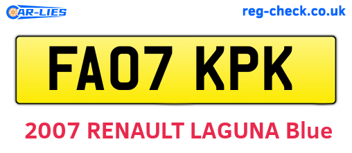 FA07KPK are the vehicle registration plates.