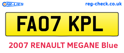 FA07KPL are the vehicle registration plates.