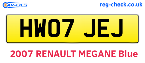 HW07JEJ are the vehicle registration plates.