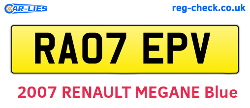 RA07EPV are the vehicle registration plates.