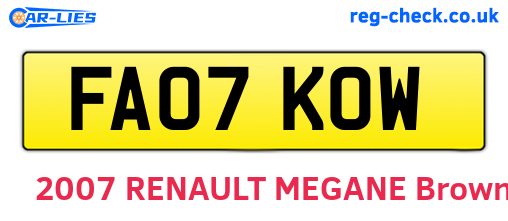 FA07KOW are the vehicle registration plates.