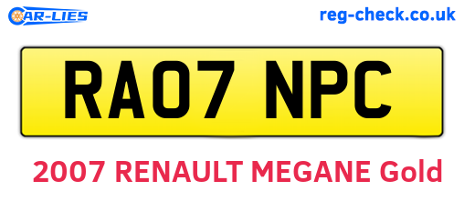 RA07NPC are the vehicle registration plates.