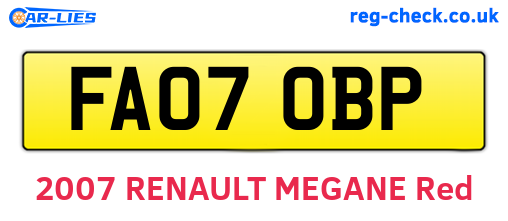 FA07OBP are the vehicle registration plates.