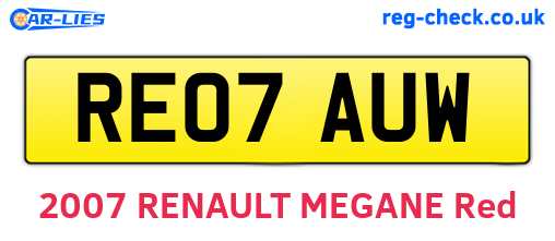RE07AUW are the vehicle registration plates.