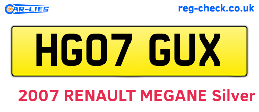 HG07GUX are the vehicle registration plates.
