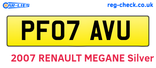 PF07AVU are the vehicle registration plates.