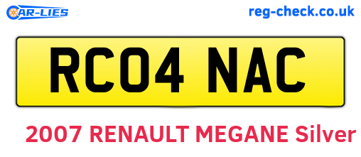 RC04NAC are the vehicle registration plates.