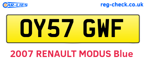 OY57GWF are the vehicle registration plates.