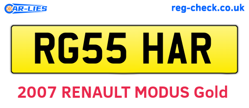 RG55HAR are the vehicle registration plates.