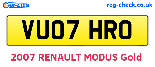 VU07HRO are the vehicle registration plates.