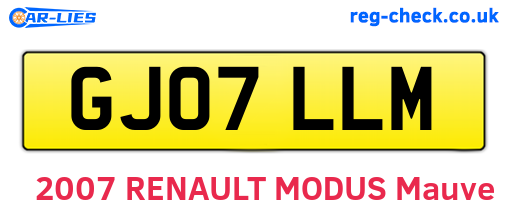 GJ07LLM are the vehicle registration plates.
