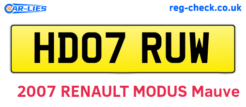 HD07RUW are the vehicle registration plates.