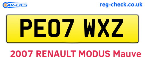PE07WXZ are the vehicle registration plates.