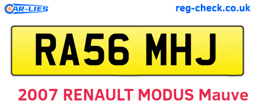 RA56MHJ are the vehicle registration plates.
