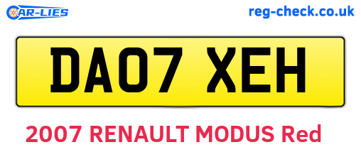 DA07XEH are the vehicle registration plates.