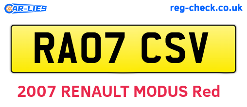 RA07CSV are the vehicle registration plates.
