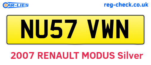 NU57VWN are the vehicle registration plates.
