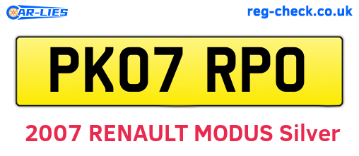 PK07RPO are the vehicle registration plates.