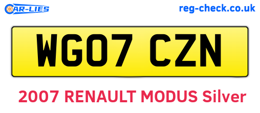 WG07CZN are the vehicle registration plates.