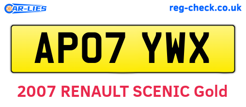 AP07YWX are the vehicle registration plates.