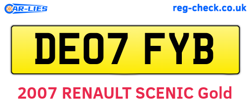 DE07FYB are the vehicle registration plates.