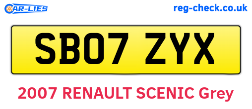 SB07ZYX are the vehicle registration plates.