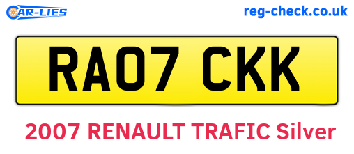 RA07CKK are the vehicle registration plates.