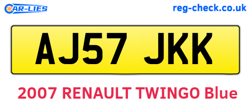 AJ57JKK are the vehicle registration plates.