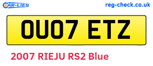 OU07ETZ are the vehicle registration plates.