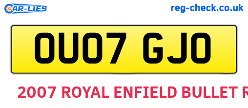 OU07GJO are the vehicle registration plates.