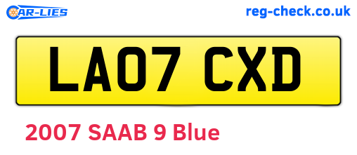 LA07CXD are the vehicle registration plates.
