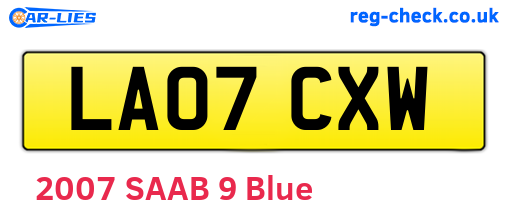 LA07CXW are the vehicle registration plates.