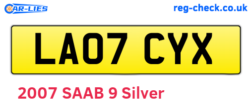 LA07CYX are the vehicle registration plates.