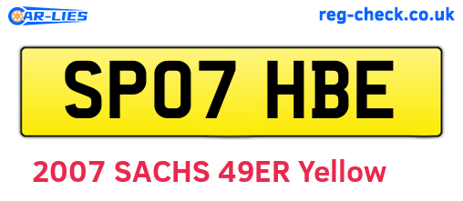 SP07HBE are the vehicle registration plates.