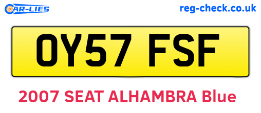 OY57FSF are the vehicle registration plates.