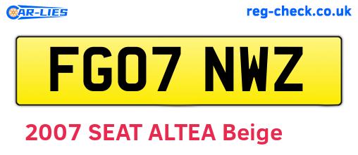 FG07NWZ are the vehicle registration plates.