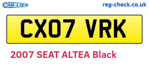 CX07VRK are the vehicle registration plates.