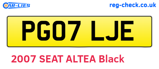 PG07LJE are the vehicle registration plates.