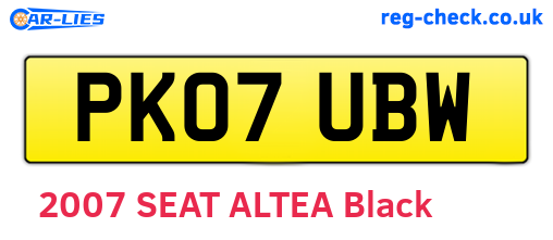 PK07UBW are the vehicle registration plates.