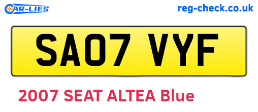 SA07VYF are the vehicle registration plates.