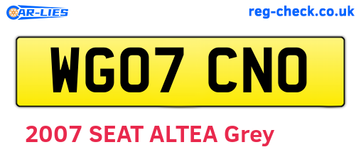 WG07CNO are the vehicle registration plates.