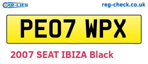 PE07WPX are the vehicle registration plates.