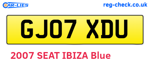 GJ07XDU are the vehicle registration plates.