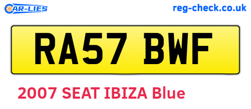 RA57BWF are the vehicle registration plates.